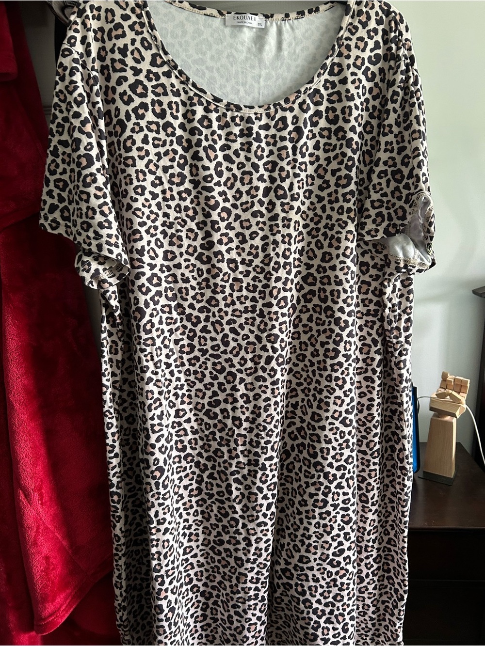4/$50 Leopard Print Tunic Dress — Beige & Black 2XL